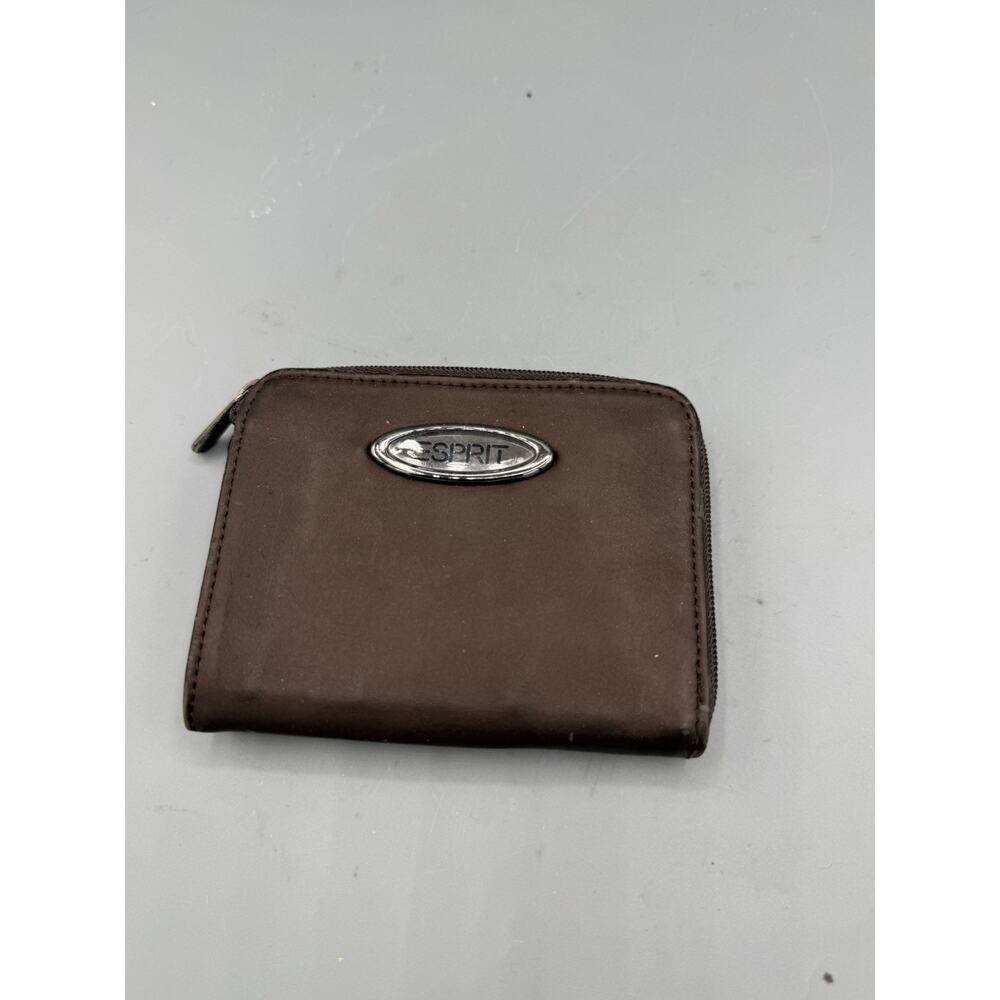 Esprit Brown Zip Around Wallet Coin Purse Key Ring ID Window